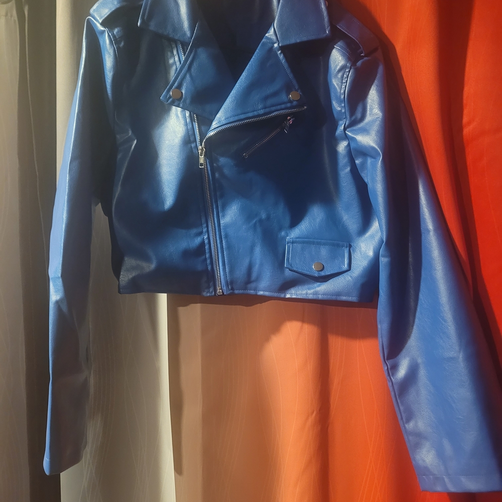 Blue Faux Leather Jacket.  Brand New, Never worn.